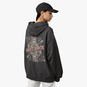 Queen of Hearts Ladies Fit Full Zip Hoodie in Charcoal